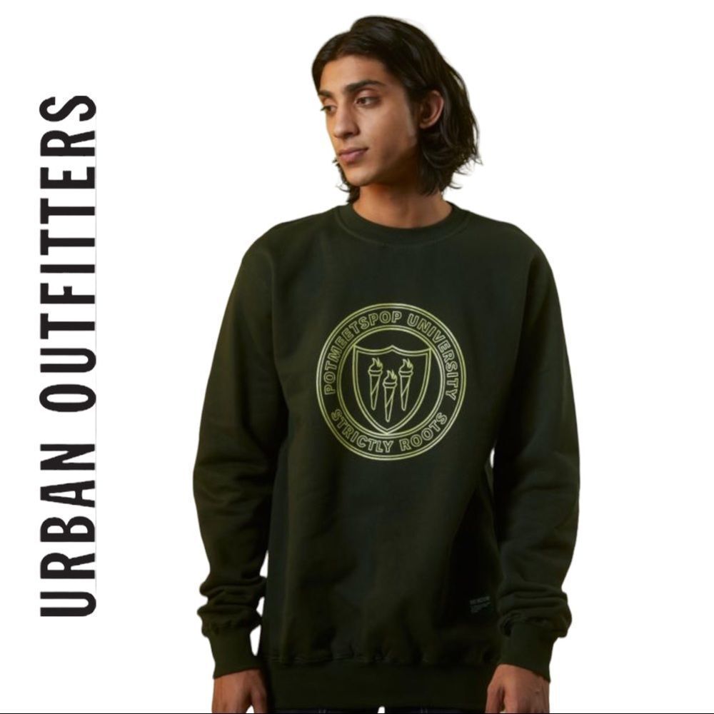 NEW Pot Meets Pop Strictly Roots Urban Outfitters UO Crew Neck Sweatshirt L